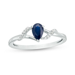 Pear-Shaped Blue Sapphire and Diamond Accent Split Shank Ring in 10K White Gold