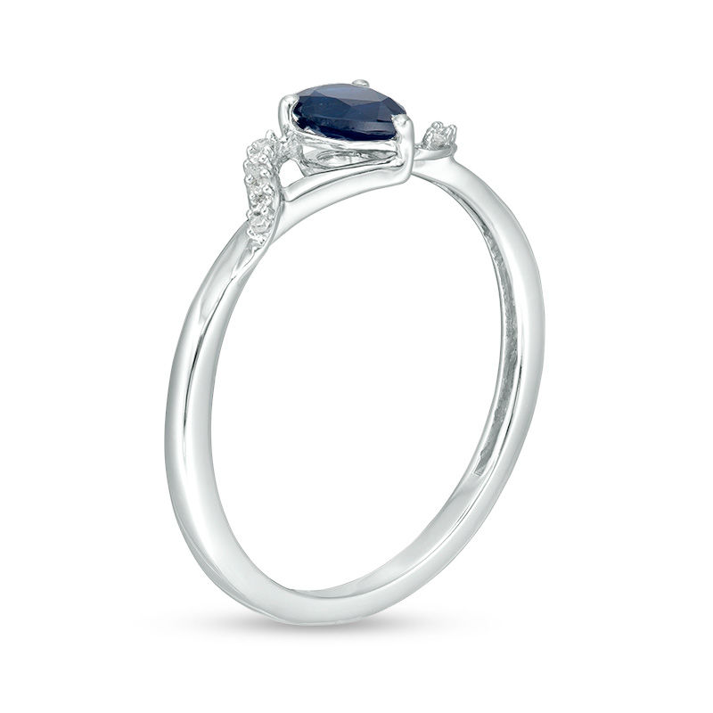 Pear-Shaped Blue Sapphire and Diamond Accent Split Shank Ring in 10K White Gold
