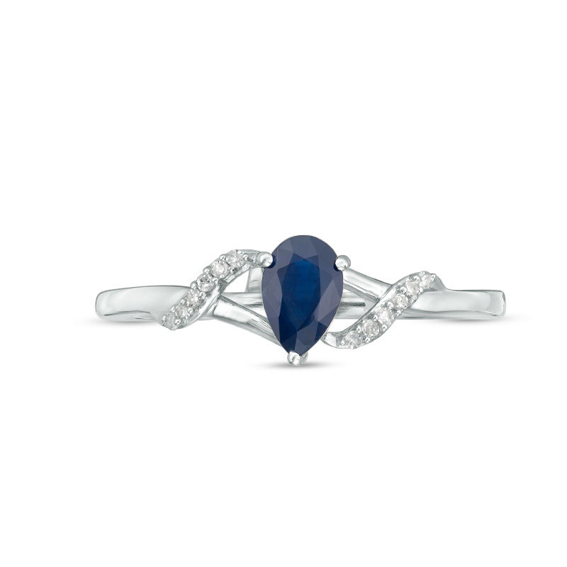 Pear-Shaped Blue Sapphire and Diamond Accent Split Shank Ring in 10K ...