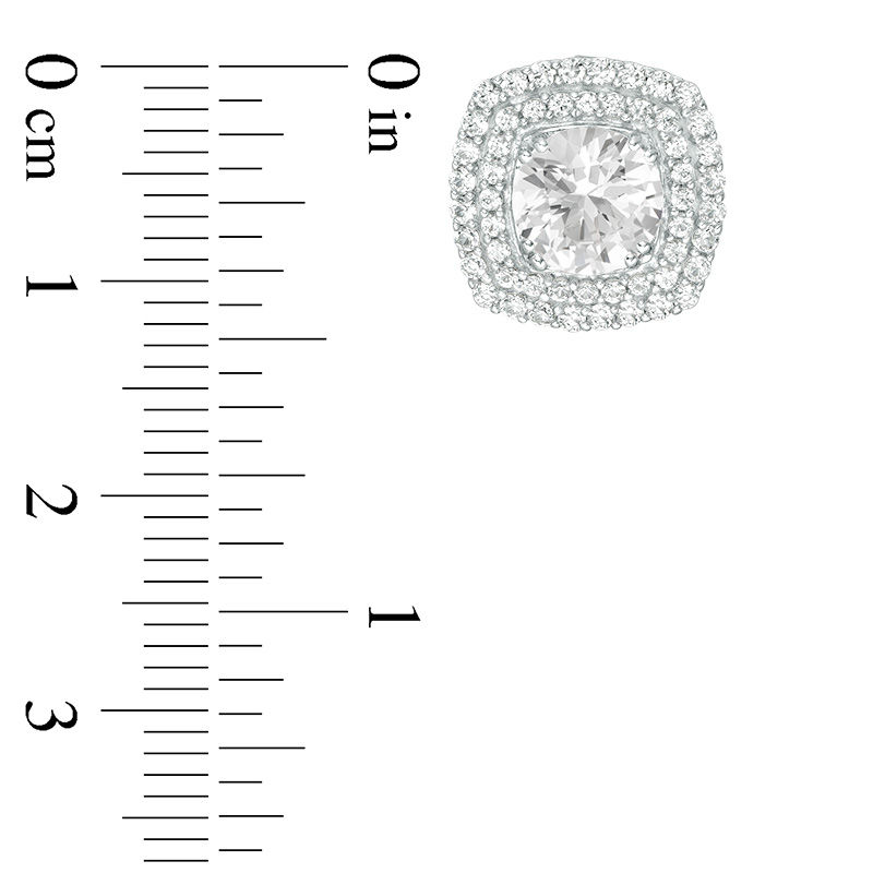 Main Image 3 of 7.0mm Lab-Created White Sapphire Cushion-Shaped Double Frame Stud Earrings in Sterling Silver
