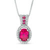 Thumbnail Image 0 of Oval Lab-Created Ruby and White Sapphire Frame Pendant in Sterling Silver