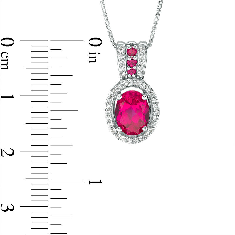 Oval Lab-Created Ruby and White Sapphire Frame Pendant in Sterling Silver