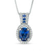 Thumbnail Image 0 of Oval Lab-Created Blue Ceylon and White Sapphire Frame Pendant in Sterling Silver