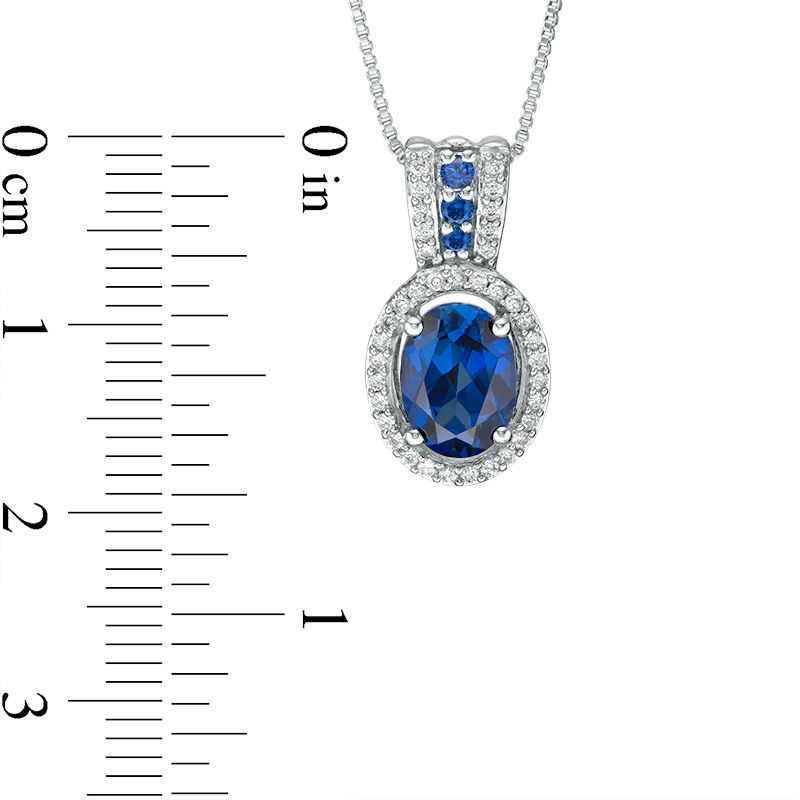 Oval Lab-Created Blue Ceylon and White Sapphire Frame Pendant in Sterling Silver