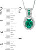 Thumbnail Image 2 of Oval Lab-Created Emerald and White Sapphire Frame Pendant in Sterling Silver