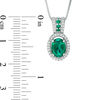 Oval Lab-Created Emerald and White Sapphire Frame Pendant in Sterling Silver