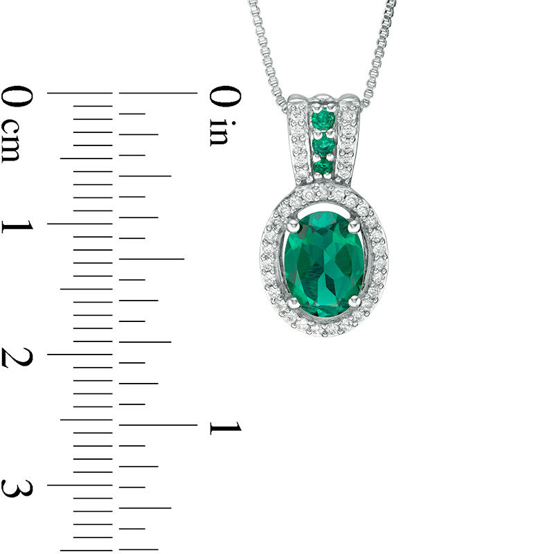 Oval Lab-Created Emerald and White Sapphire Frame Pendant in Sterling Silver