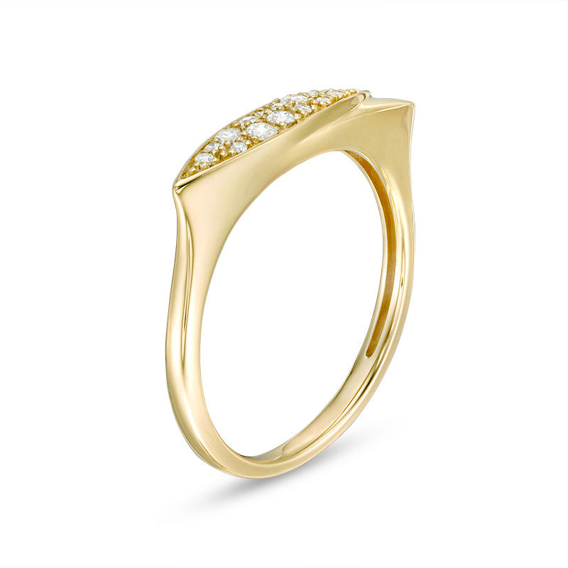 Rea AuRA™ Collection 0.085 CT. T.W. Diamond Marquise Half and Half Signet Ring in 10K Gold