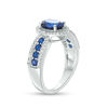 Thumbnail Image 1 of Oval Lab-Created Blue Ceylon and White Sapphire Frame Ring in Sterling Silver