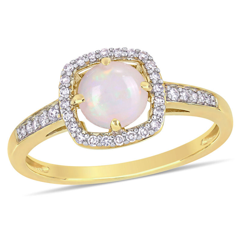 6.0mm Opal and 0.144 CT. T.W. Diamond Cushion Frame Ring in 10K Gold