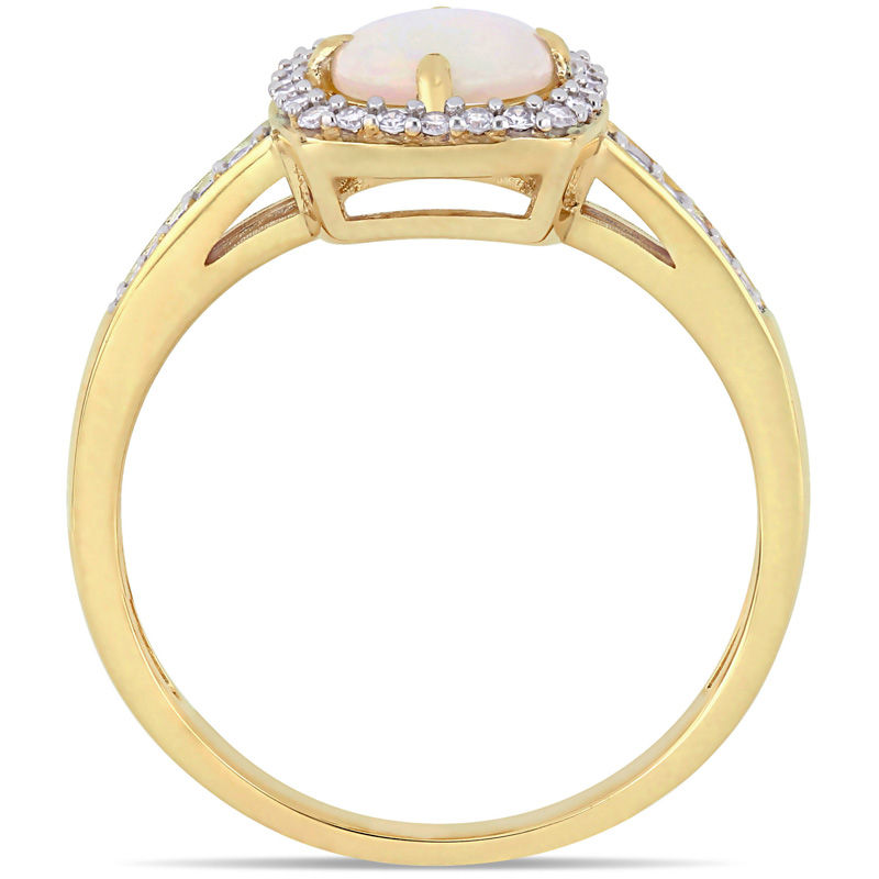 6.0mm Opal and 0.144 CT. T.W. Diamond Cushion Frame Ring in 10K Gold