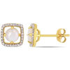 Thumbnail Image 0 of 5.0mm Opal and 0.072 CT. T.W. Diamond Cushion Frame Stud Earrings in 10K Gold