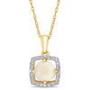Thumbnail Image 0 of 6.0mm Opal and 0.10 CT. T.W. Diamond Cushion Frame Pendant in 10K Gold - 17"