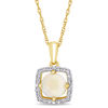 Thumbnail Image 1 of 6.0mm Opal and 0.10 CT. T.W. Diamond Cushion Frame Pendant in 10K Gold - 17"
