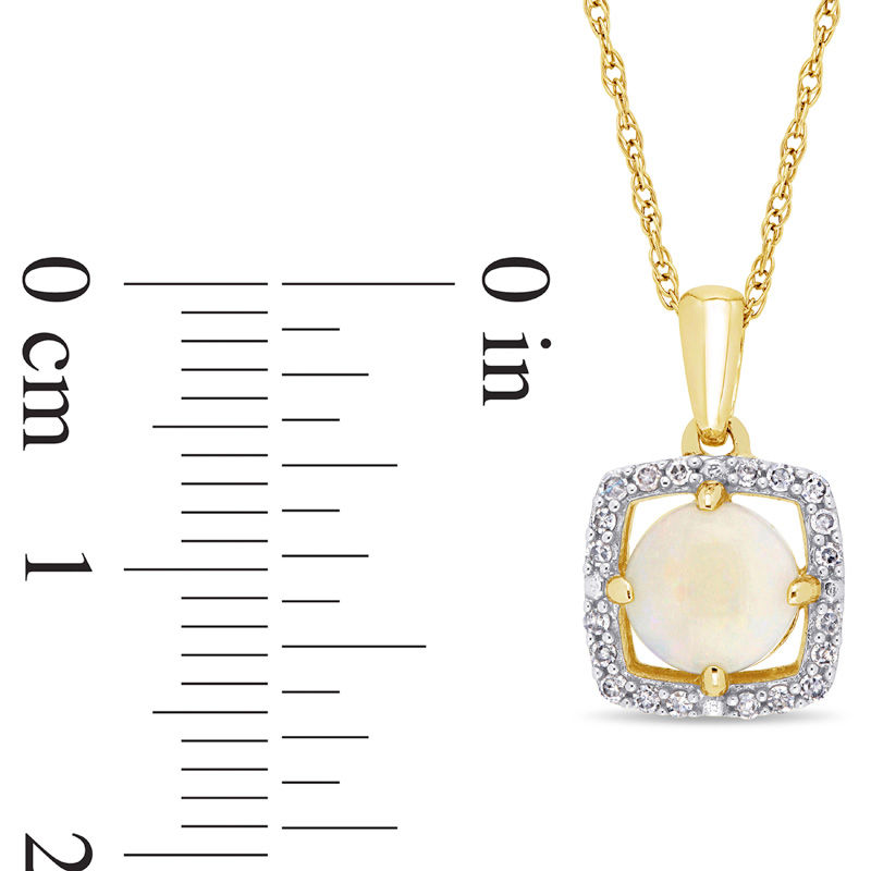 6.0mm Opal and 0.10 CT. T.W. Diamond Cushion Frame Pendant in 10K Gold - 17"