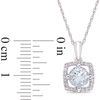 6.0mm Aquamarine and 0.10 CT. T.W. Diamond Cushion Frame Pendant in 10K White Gold - 17"