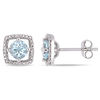 Thumbnail Image 0 of 5.0mm Aquamarine and 0.072 CT. T.W. Diamond Cushion Frame Stud Earrings in 10K White Gold