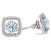 Thumbnail Image 2 of 5.0mm Aquamarine and 0.072 CT. T.W. Diamond Cushion Frame Stud Earrings in 10K White Gold
