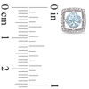 Thumbnail Image 3 of 5.0mm Aquamarine and 0.072 CT. T.W. Diamond Cushion Frame Stud Earrings in 10K White Gold