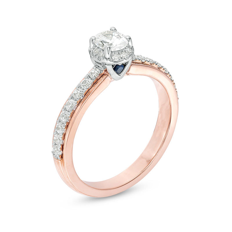 Vera Wang Love Collection 0.60 CT. T.W. Oval Diamond Frame Engagement Ring in 14K Two-Tone Gold