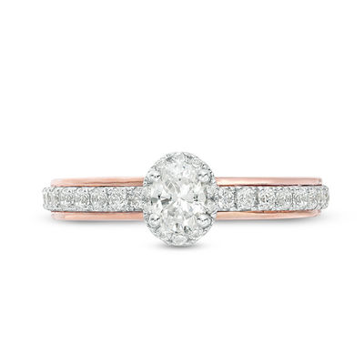 Vera Wang Love Collection 0.60 CT. T.W. Oval Diamond Frame Engagement Ring in 14K Two-Tone Gold