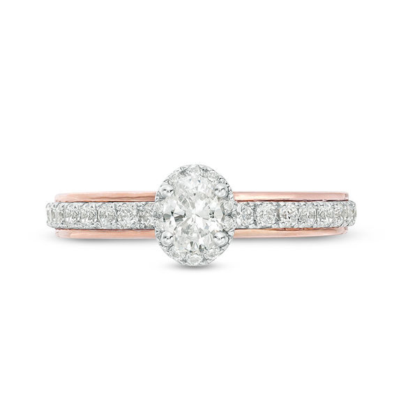Vera Wang Love Collection 0.60 CT. T.W. Oval Diamond Frame Engagement Ring in 14K Two-Tone Gold