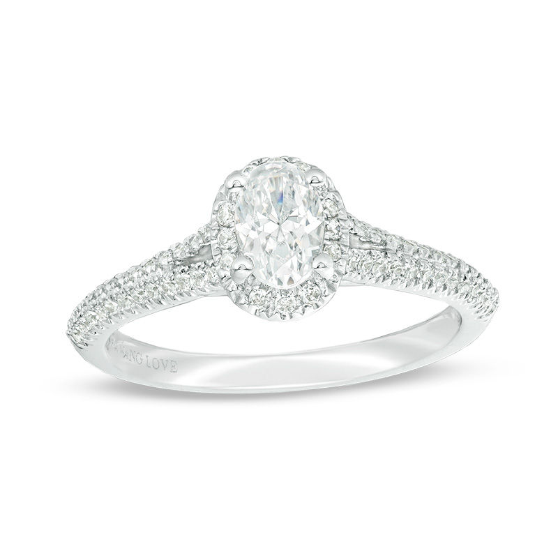 Vera Wang Love Collection 0.70 CT. T.W. Oval Diamond Frame Split Shank Engagement Ring in 14K White Gold