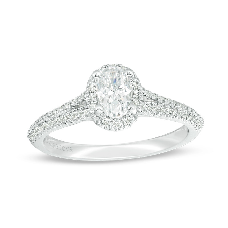 Vera Wang Love Collection 0.70 CT. T.W. Oval Diamond Frame Split Shank Engagement Ring 14K White Gold