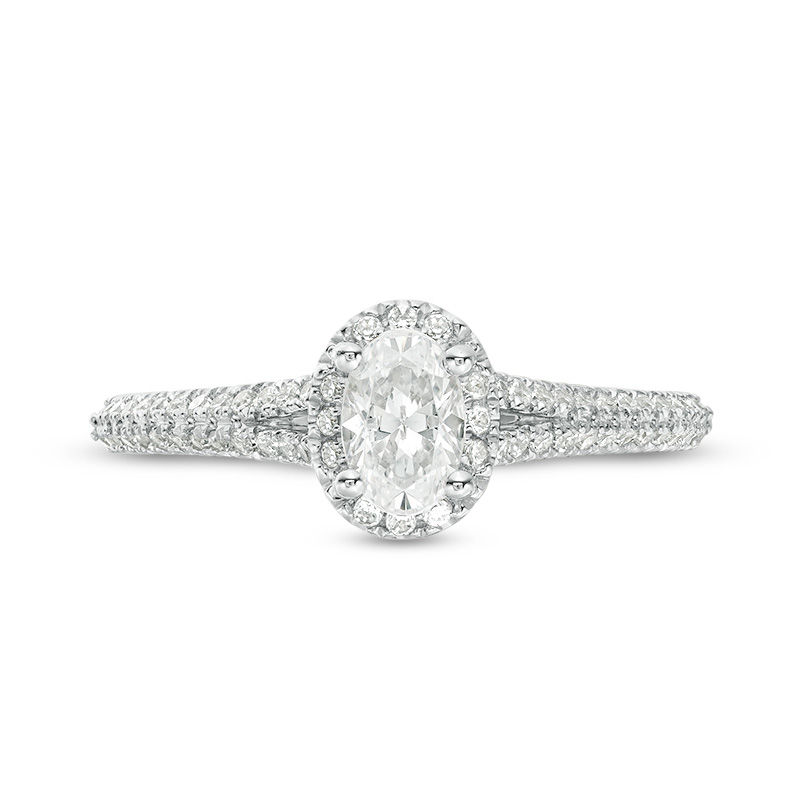 Main Image 4 of Vera Wang Love Collection 0.70 CT. T.W. Oval Diamond Frame Split Shank Engagement Ring in 14K White Gold