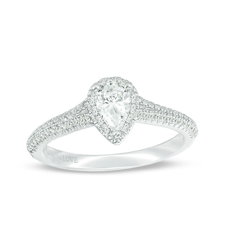 Vera Wang Love Collection 0.70 CT. T.W. Pear-Shaped Diamond Frame Split Shank Engagement Ring in 14K White Gold