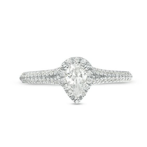 Vera Wang Love Collection 0.70 CT. T.W. Pear-Shaped Diamond Frame Split Shank Engagement Ring in 14K White Gold