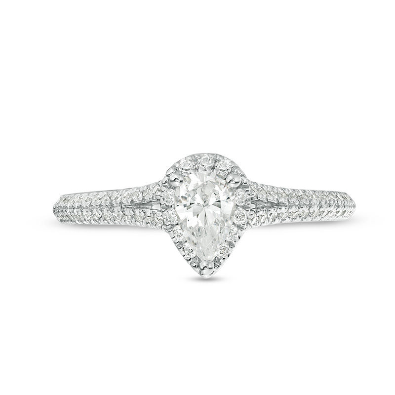 Vera Wang Love Collection 0.70 CT. T.W. Pear-Shaped Diamond Frame Split Shank Engagement Ring in 14K White Gold