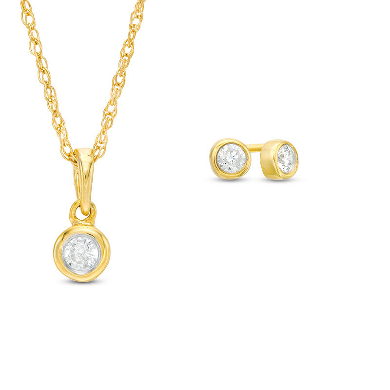 0.23 CT. T.W. Diamond Bezel-Set Solitaire Pendant and Stud Earrings Set in 10K Gold