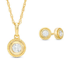 0.45 CT. T.W. Diamond Solitaire Rope-Edge Vintage-Style Pendant and Stud Earrings Set in 10K Gold