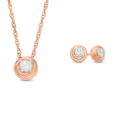 0.23 CT. T.W. Diamond Solitaire Swirl Pendant and Stud Earrings Set in 10K Rose Gold