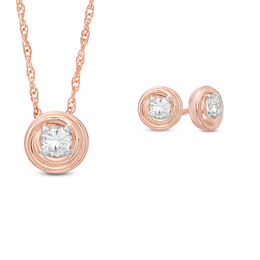 0.45 CT. T.W. Diamond Solitaire Swirl Pendant and Stud Earrings Set in 10K Rose Gold