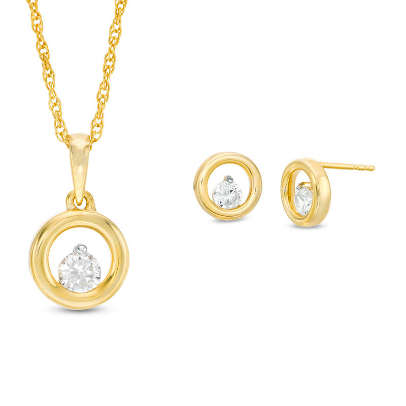 0.45 CT. T.W. Diamond Solitaire Floating Circle Pendant and Stud Earrings Set in 10K Gold