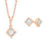 Thumbnail Image 0 of 0.23 CT. T.W. Diamond Solitaire Tilted Square Pendant and Stud Earrings Set in 10K Rose Gold