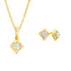Thumbnail Image 0 of 0.23 CT. T.W. Diamond Solitaire Tilted Twist Square Pendant and Stud Earrings Set in 10K Gold