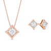 Thumbnail Image 0 of 0.45 CT. T.W. Diamond Solitaire Concave Square Pendant and Stud Earrings Set in 10K Rose Gold
