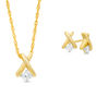 Thumbnail Image 1 of 0.23 CT. T.W. Diamond Solitaire "X" Pendant and Stud Earrings Set in 10K Gold