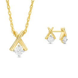 0.45 CT. T.W. Diamond Solitaire "X" Pendant and Stud Earrings Set in 10K Gold
