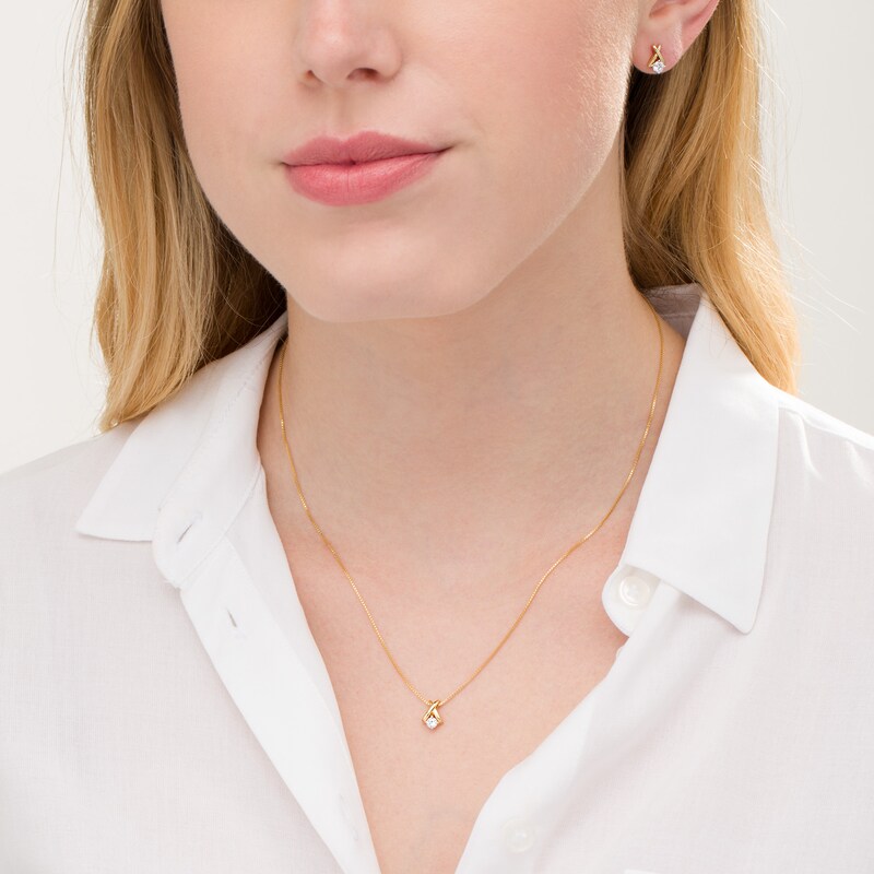 Main Image 2 of 0.45 CT. T.W. Diamond Solitaire "X" Pendant and Stud Earrings Set in 10K Gold