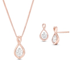 0.45 CT. T.W. Diamond Solitaire Flame Twist Pendant and Stud Earrings Set in 10K Rose Gold