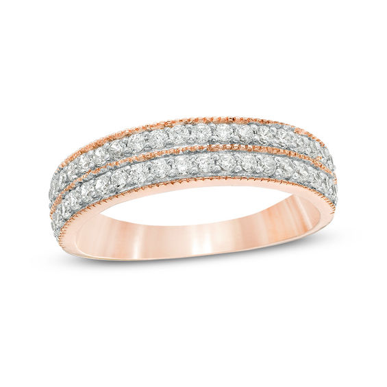 CT. T.W. Diamond Double Row Vintage-Style Band in 10K Rose Gold