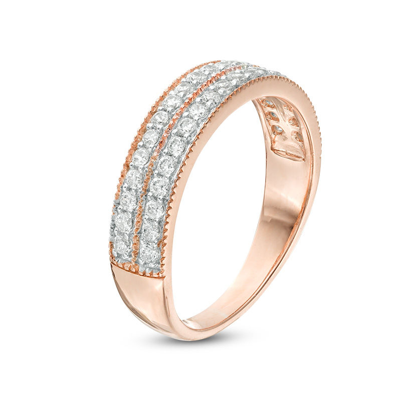 0.37 CT. T.W. Diamond Double Row Vintage-Style Band in 10K Rose Gold