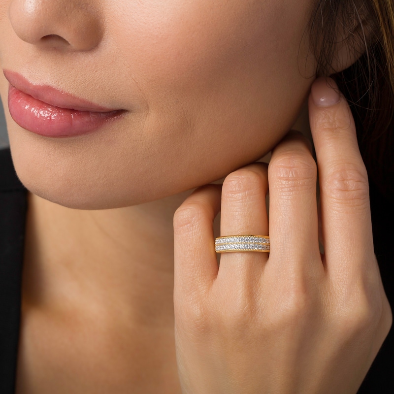 Main Image 2 of 0.45 CT. T.W. Diamond Double Row Vintage-Style Anniversary Band in 10K Gold