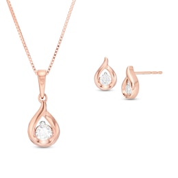 0.45 CT. T.W. Diamond Solitaire Teardrop Flame Pendant and Stud Earrings Set in 10K Rose Gold