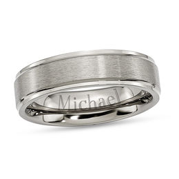 6.0mm Engravable Ridged Edge Wedding Band in Titanium (1 Line)