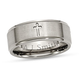 8.0mm Engravable Cutout Cross Wedding Band in Titanium (1 Line)